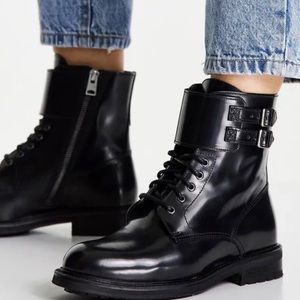 AllSaints brigade leather biker boots in black Sz 37/US 7